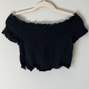 h&m black cropped shirt - ruched/ribbed